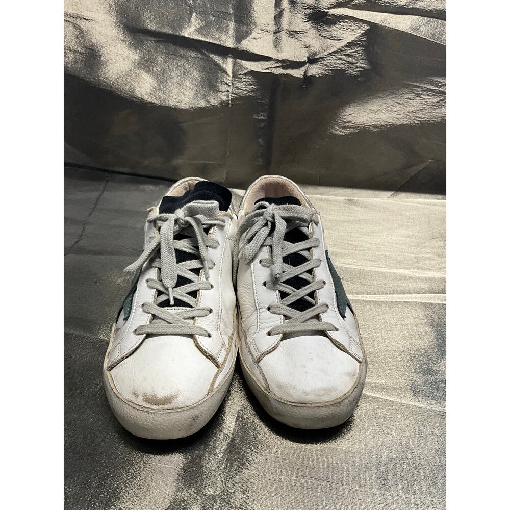 Golden Goose Superstar Sneakers White Leather Green Star Silver Heel - Picture 5 of 10